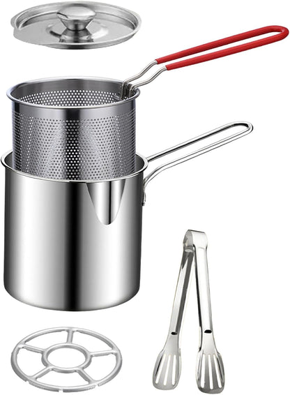 🔥Last Day 50% OFF - 🍟🏅🍟Personal Mini Deep Fryer Set – Stainless Steel Pot with Lift-Out Draining Basket & Food Tongs