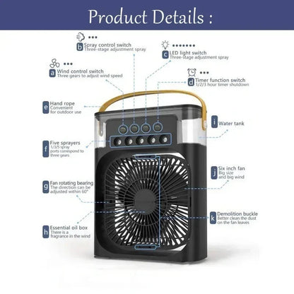 Portable Air Cooler Humidifier Fan with LED Night Light
