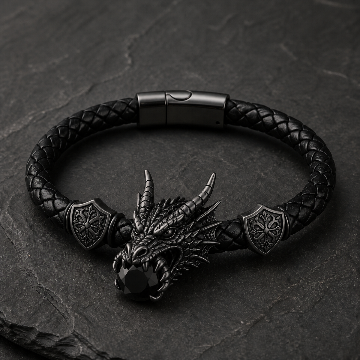🐉 Dragonstone Guardian Bracelet | Sculpted Western Dragon Leather Bracelet – 6 Legendary Styles