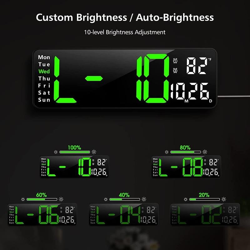 ⚡Prime Day Sale⚡13" Large Digital Clock with Temperature, Date, Auto DST, Night Light, Auto Brightness Dimmer
