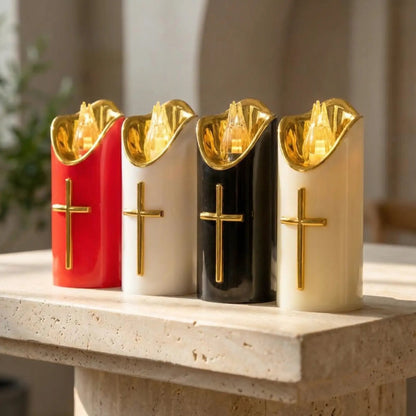 🕯️Flameless Pillar LED Candle with Gold Cross✝️Set of 2