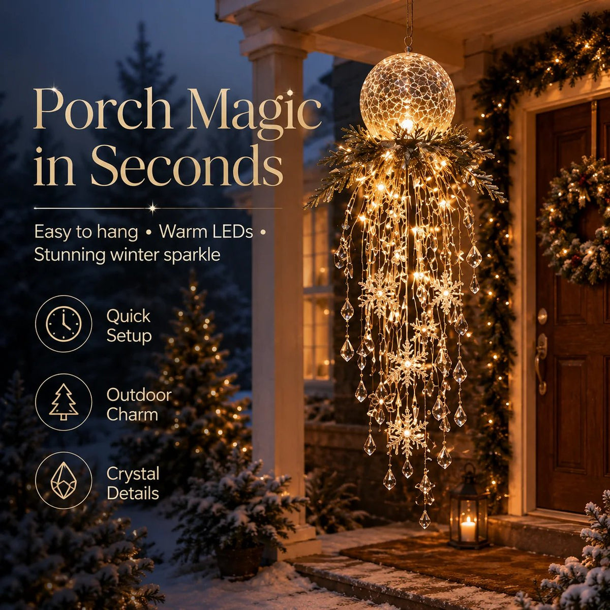 ✨ Limited-Time 45% OFF | Crystal Cascade Christmas Hanging Light – Magical Porch Glow