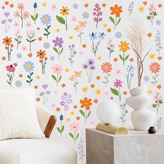 🔥Last 4 hours Sale: Save 50% -🌸Enchanting Spring Wildflower Wall Decals - 8 Sheets of 102 Stickers