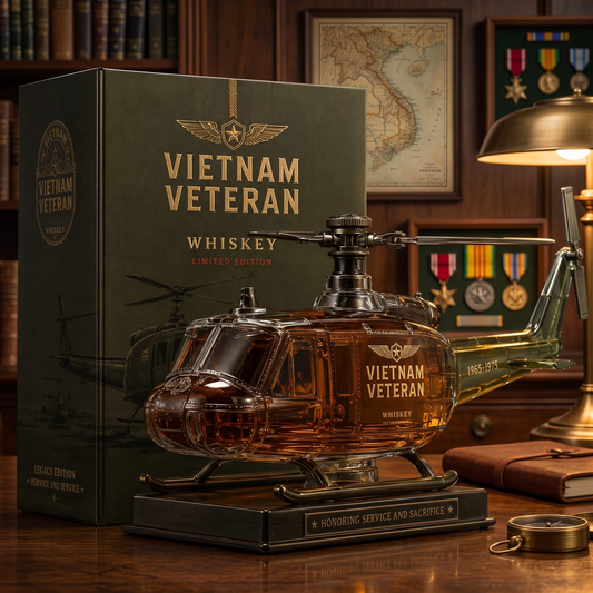 🇺🇸🚁🎖️Vietnam Veteran Huey Helicopter 1965-1975 Whiskey Bottle