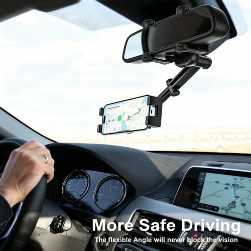 Rearview Mirror Phone Mount, Adjustable Rotatable Car Cell Phone Holder for All Smartphones