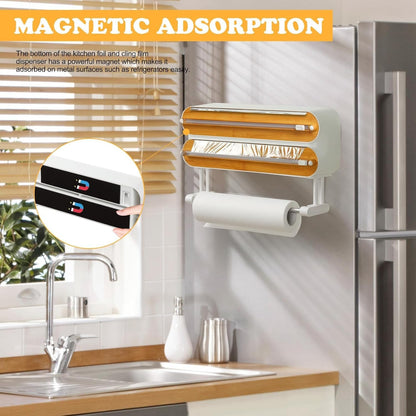 3 IN 1 Magnetic Plastic Wrap Dispenser with Cutter