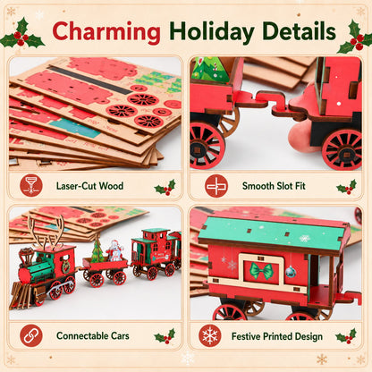 🔥LAST DAY 50% OFF – 🎅🎄DIY Christmas Wooden Train Set 3D Assembly Puzzle Kit