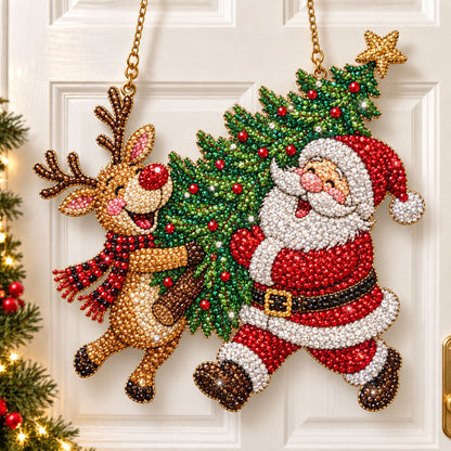 🔥Limited time 70% OFF🔥 🎅🦌 Santa & Reindeer Diamond Art Ornament Kit – Sparkling DIY Christmas Door Hanger