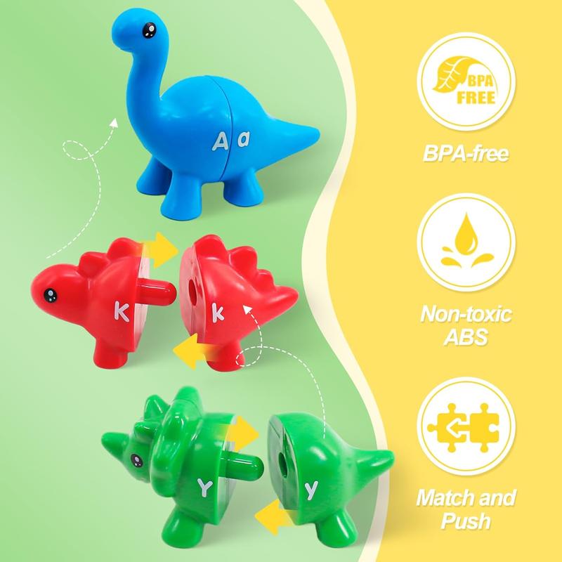 🦕 13 Colorful Dinosaurs · 26 Uppercase & Lowercase Letters Set for Toddlers