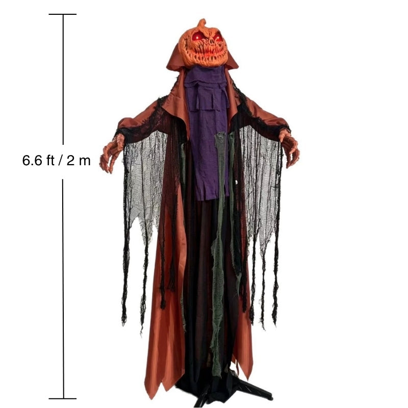 6.6FT Halloween Pumpkin Ghost with Red Glowing Eyes, Plays Sounds & Swings