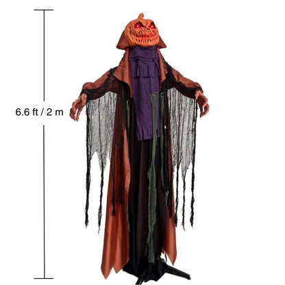 6.6FT Halloween Pumpkin Ghost with Red Glowing Eyes, Plays Sounds & Swings