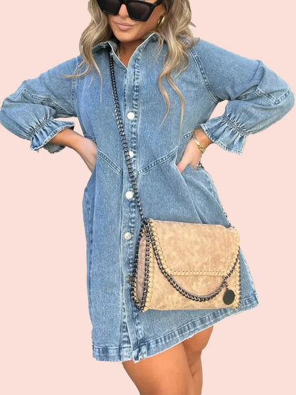 🔥LAST DAY 50% OFF-✨Women's Washed Denim Puff Sleeve Dress 🎁