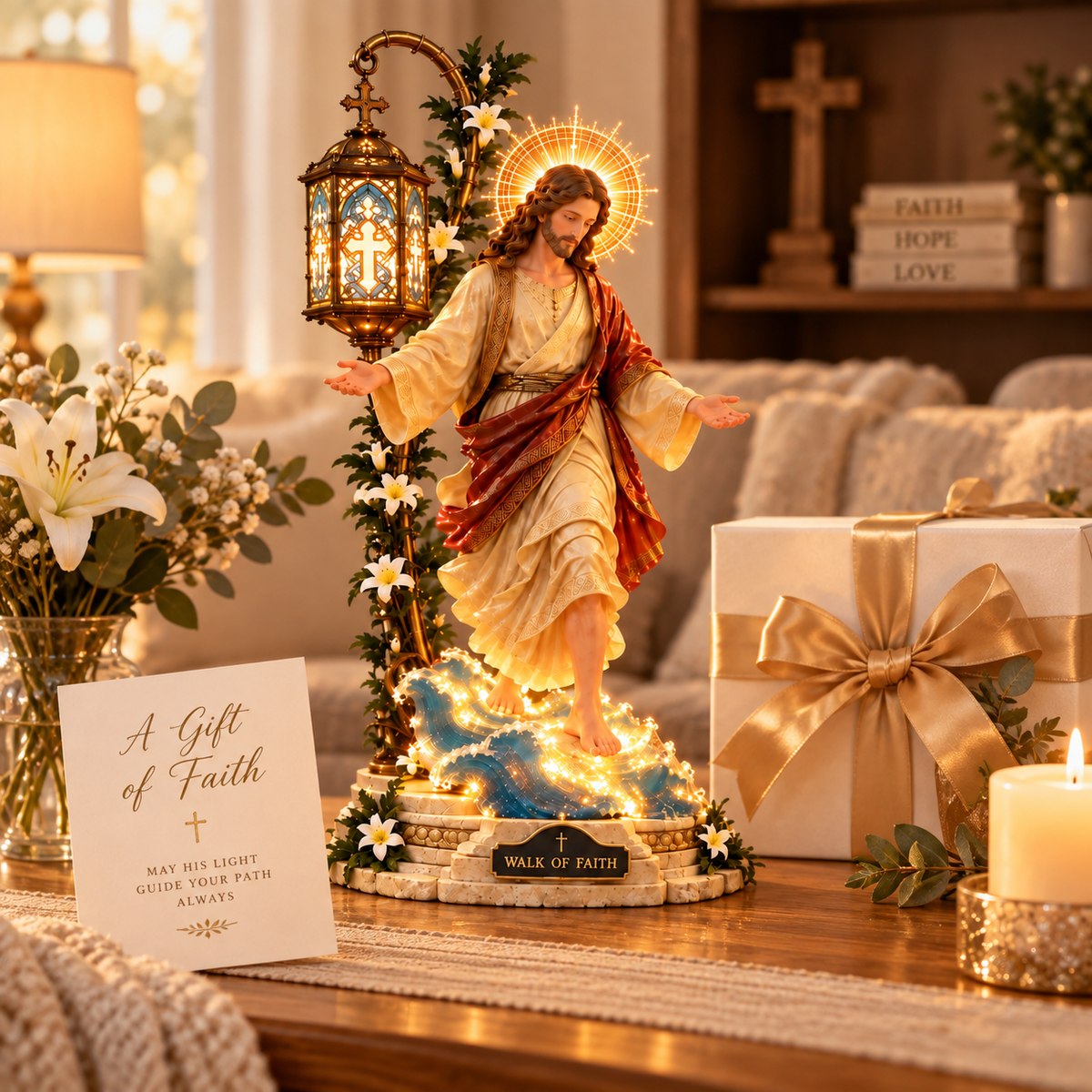 ✨Walk by Faith™ Illuminated Jesus Walking on Water Sculpture