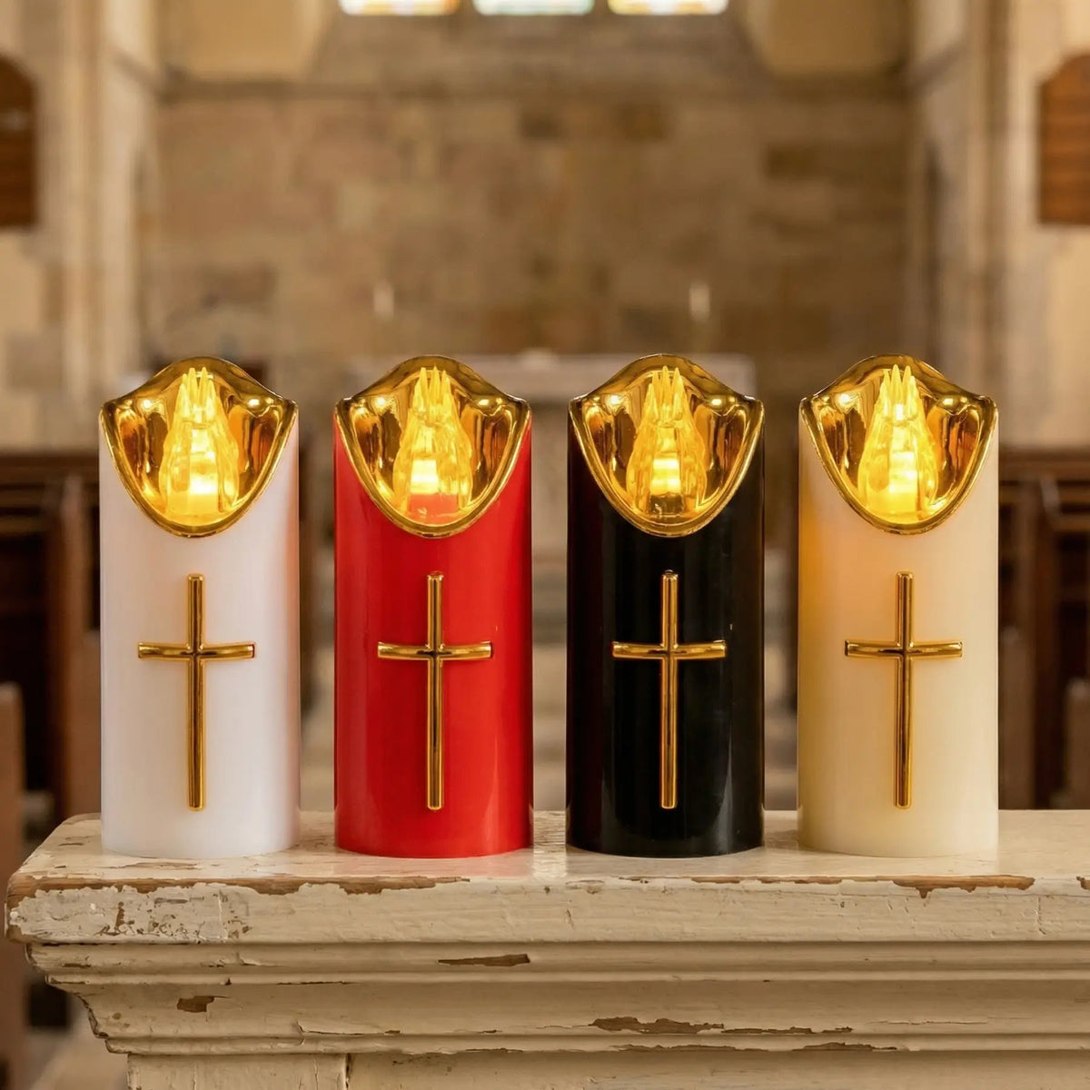 🕯️Flameless Pillar LED Candle with Gold Cross✝️Set of 2