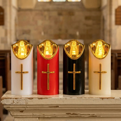 🕯️Flameless Pillar LED Candle with Gold Cross✝️Set of 2