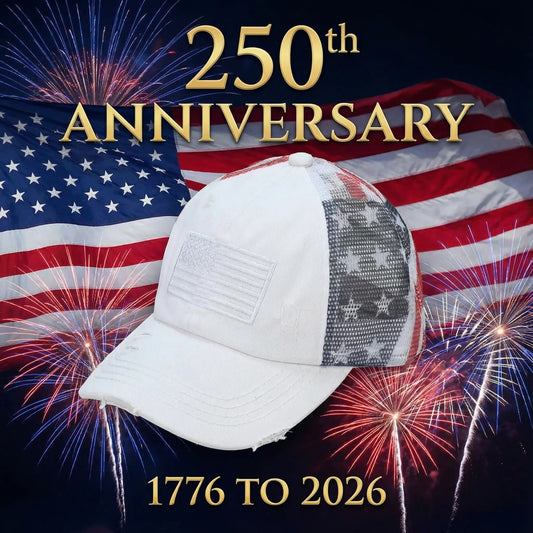 C.C Patriotic Criss-Cross Ponytail Baseball Cap | American Flag Mesh Back Ponytail Hat