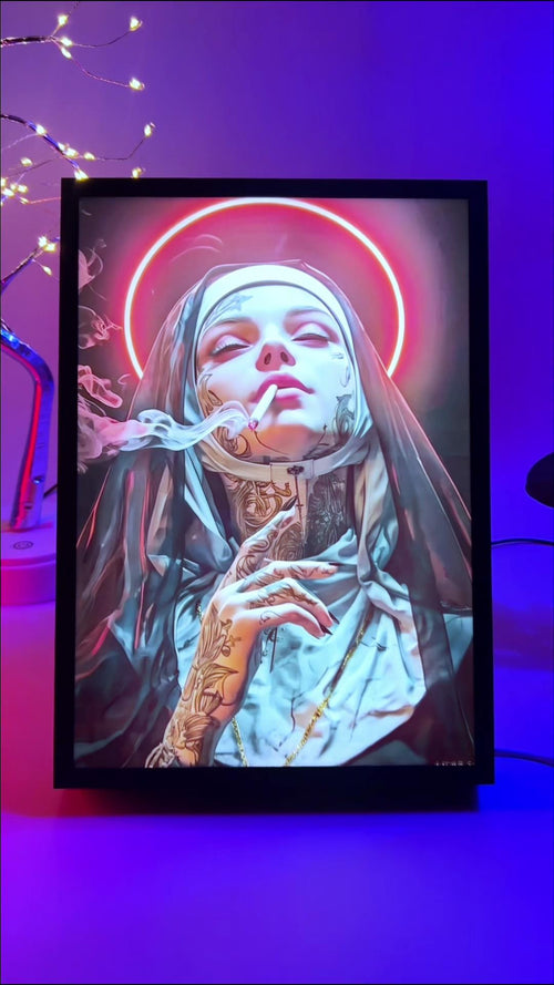 🔥Last 4 hours Sale: Save 50% -LED Tattooed Nun Wooden Canvas