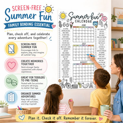 🌞 Summer Fun Bucket List Calendar Poster | Kids Summer Activity Tracker