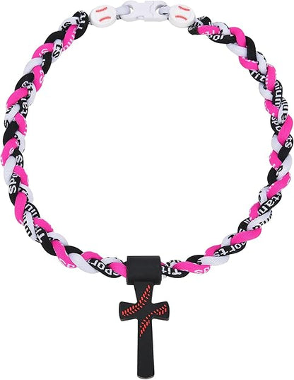 ✝️Triple-Rope Tornado Baseball Necklace – Cross Charm Pendant with "I CAN DO ALL THINGS PHL4:13"⚾