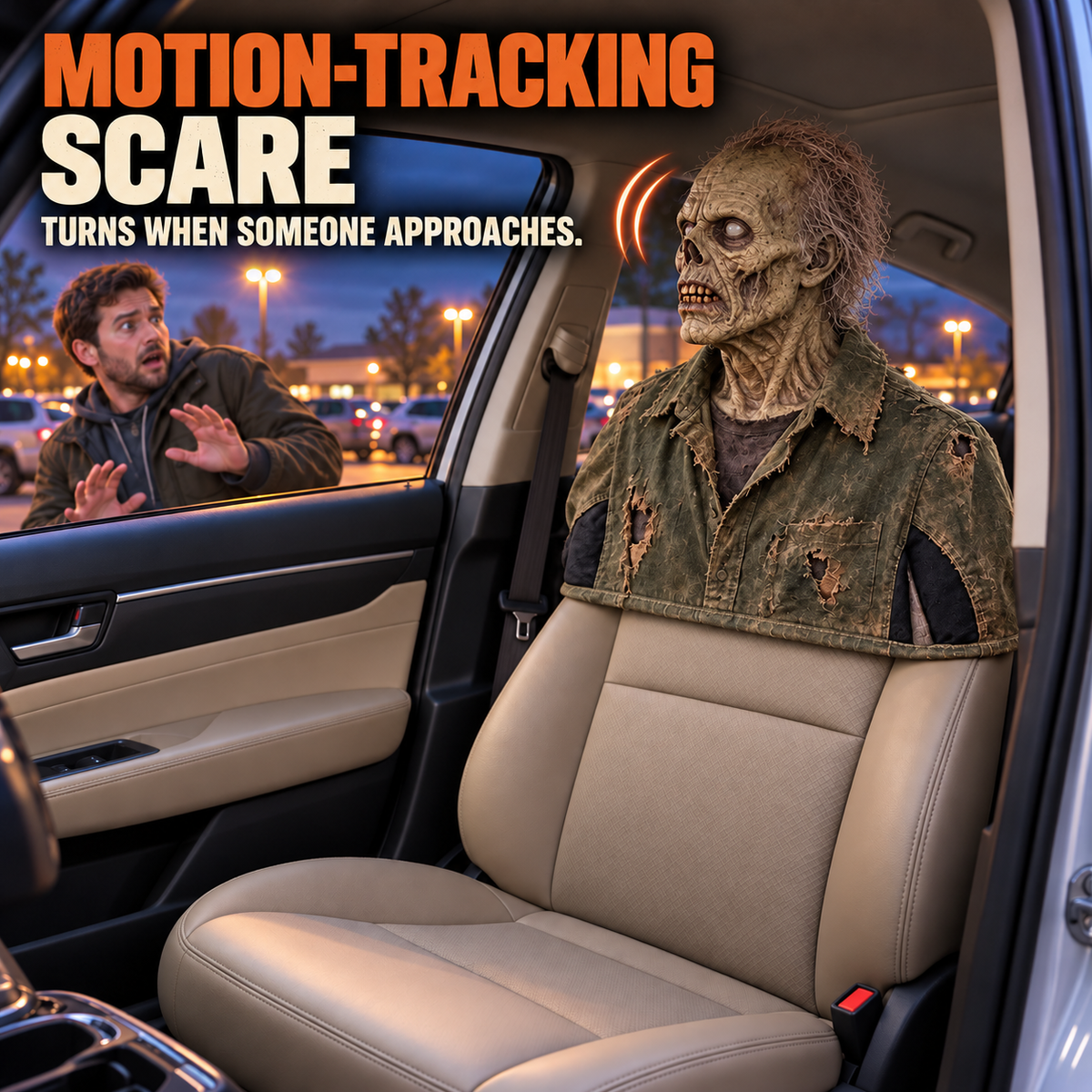 😱 Animated Horror Passenger Prop – Motion Sensor Halloween Car Decoration with Wireless Remote