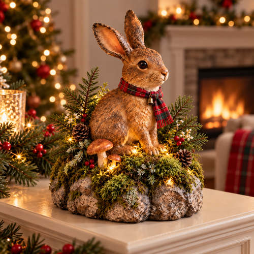Meet Your New Forest Friend: Lighted Christmas Bunny Statue🐇