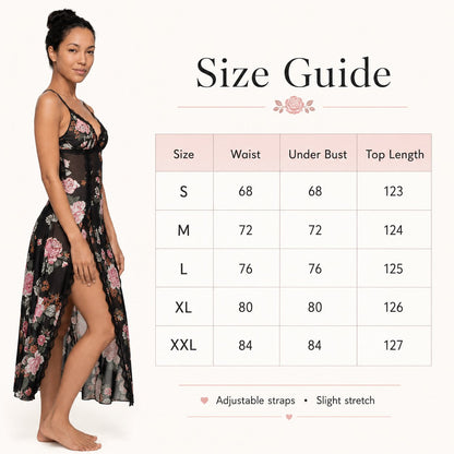 🔥Last Day 49% OFF - Sheer Floral Rose Print Maxi Dress 🎁