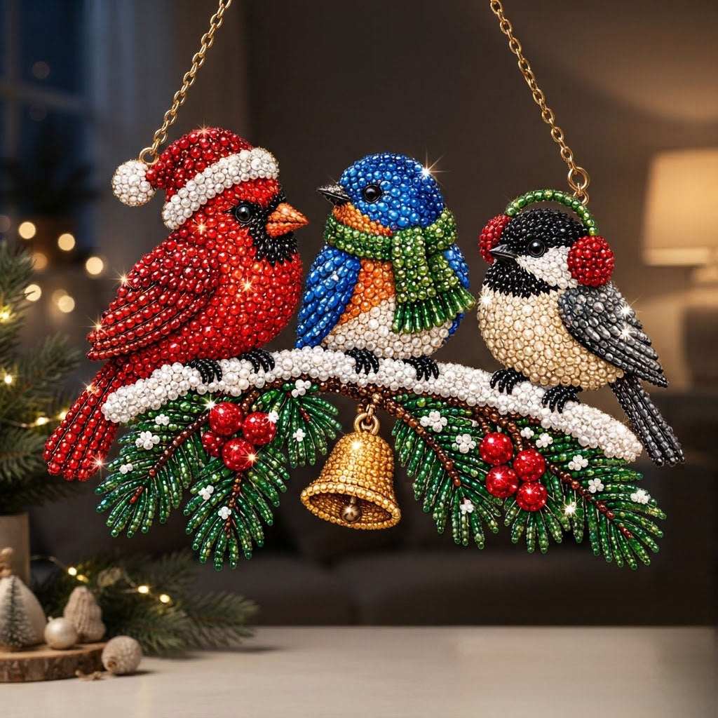 🔥Limited time 70% OFF  🐦❄️ Winter Birds Diamond Art Ornament Kit – Sparkling DIY Christmas Hanging Decor