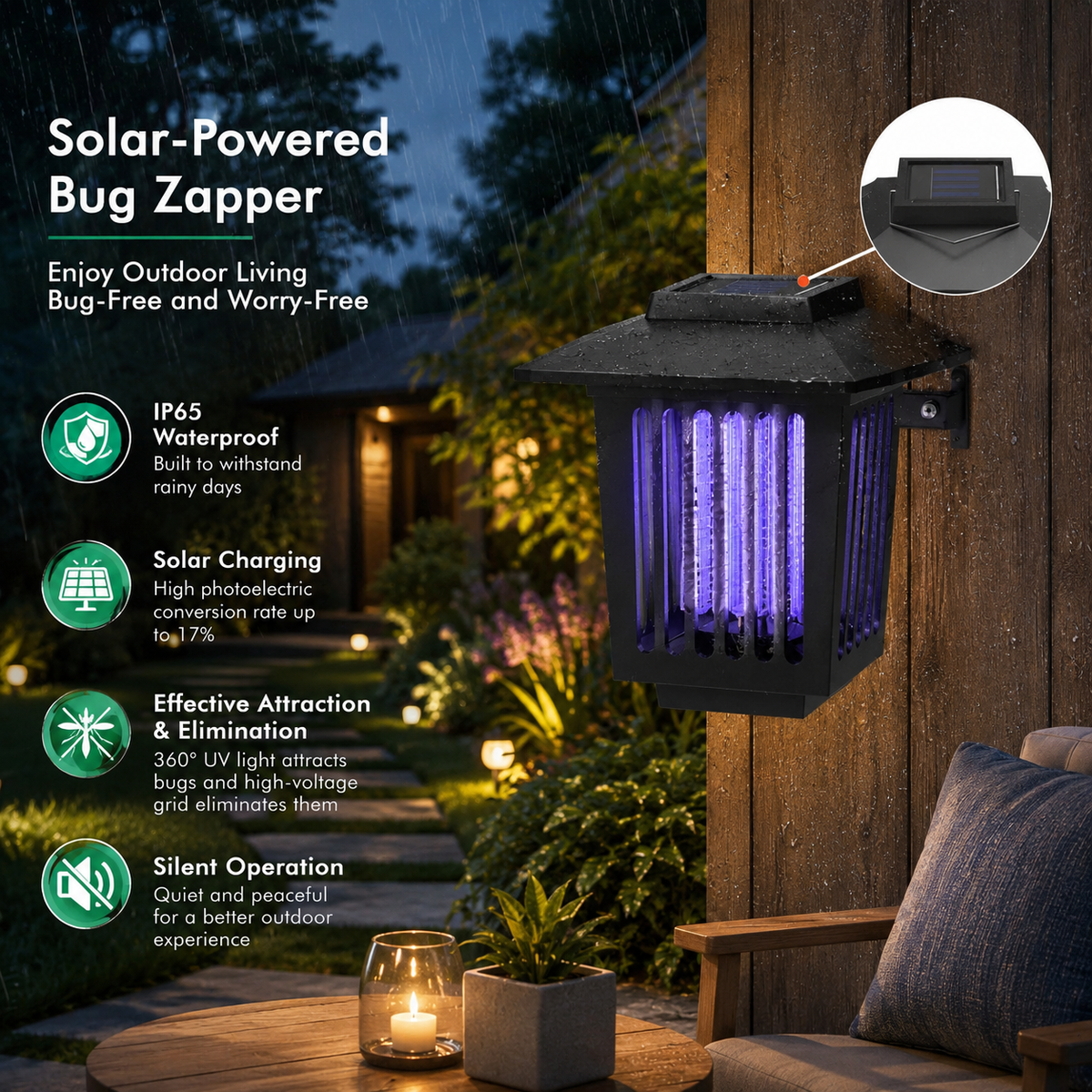 Outdoor Solar LED Mosquito Killer Garden Lamp - Best Stinger for Mosquitoes/Moths/Flies