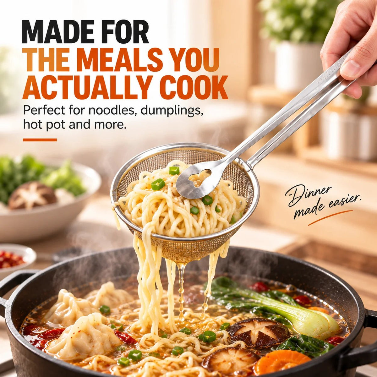 🔥 🔥2-in-1 Stainless Steel Strainer Tongs – Grab, Drain & Serve with One Tool