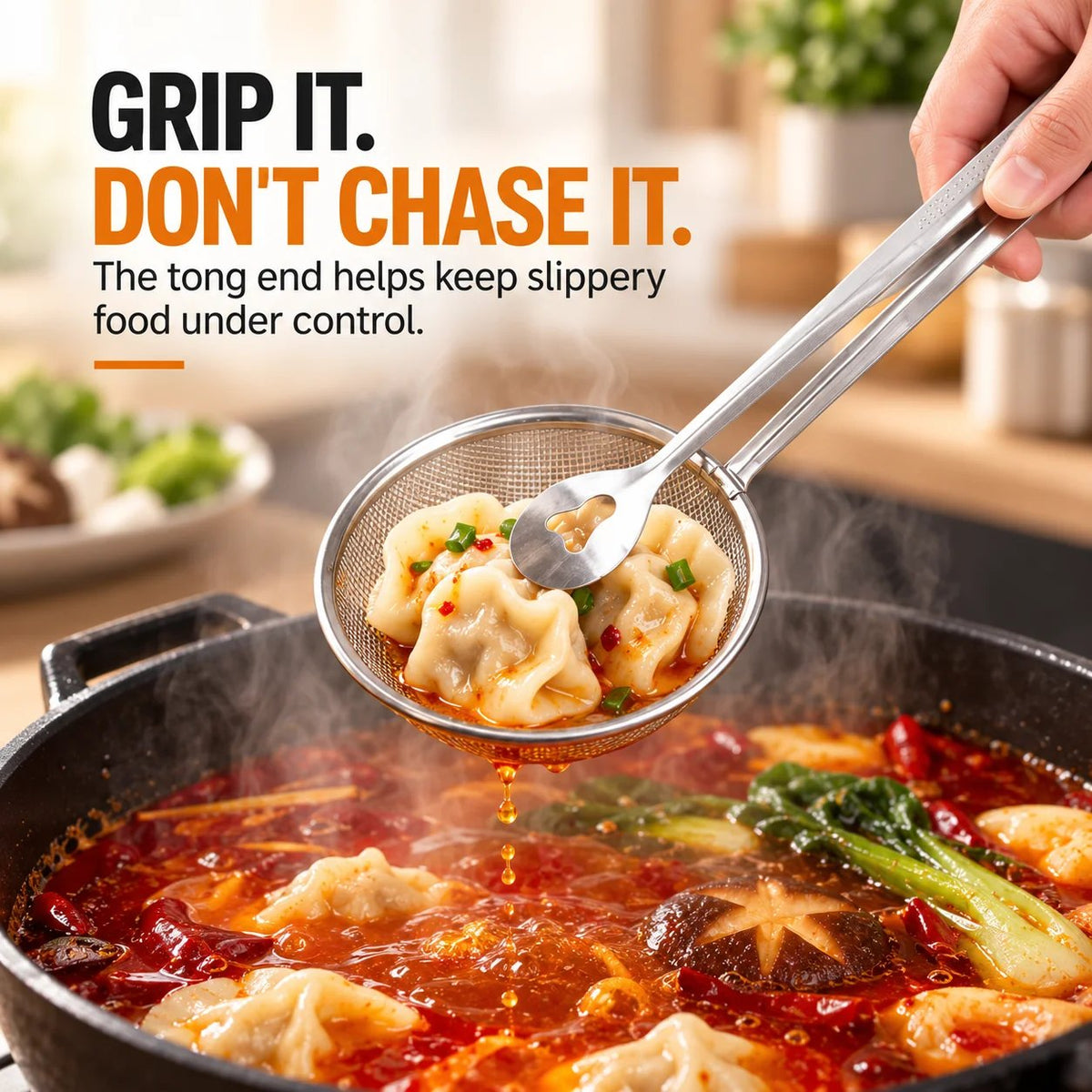🔥 🔥2-in-1 Stainless Steel Strainer Tongs – Grab, Drain & Serve with One Tool