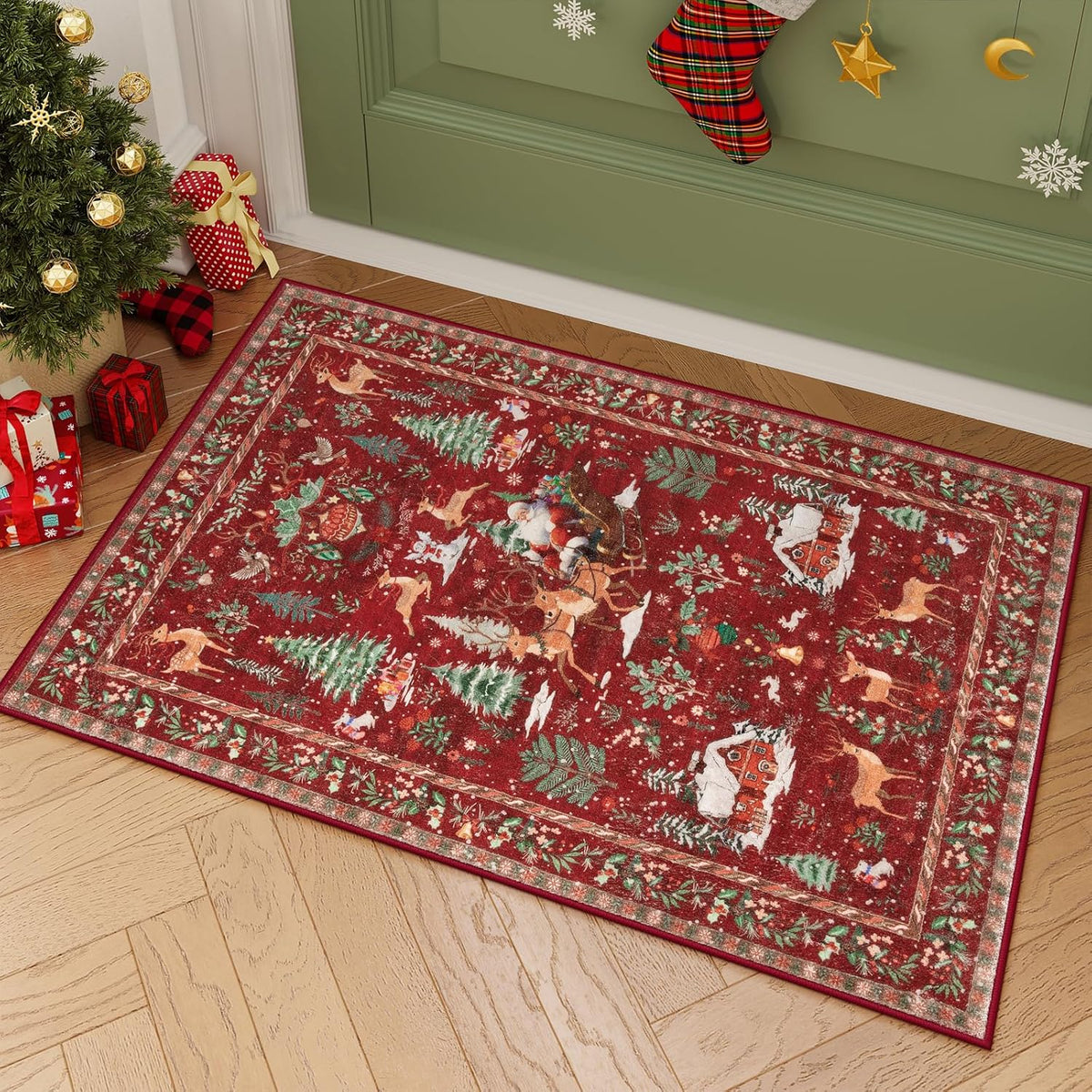 🔥LAST DAY 49% OFF🦌🎄🎅⚡Christmas Deer Santa Long Rug