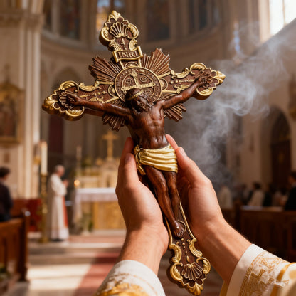 St. Benedict Exorcism Cross wood carved - Bless you and your family