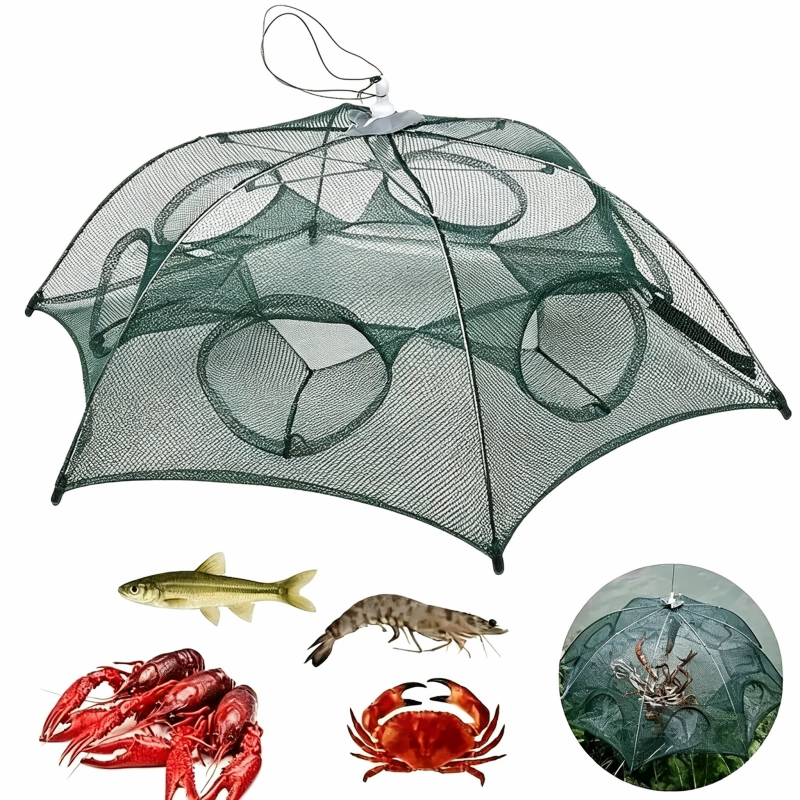 Foldable 6-Hole Entry Fishing Bait Trap Crab Net Cage