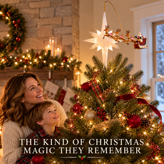 🎅✨ Santa’s Starlight Journey – Lighted Flying Sleigh Christmas Tree Topper