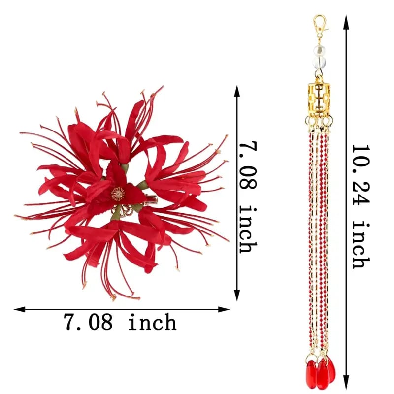 🔥Last Day 49% OFF - 🌹🔥Gothic Red Spider Lily Flower Hair Clips with Tassel