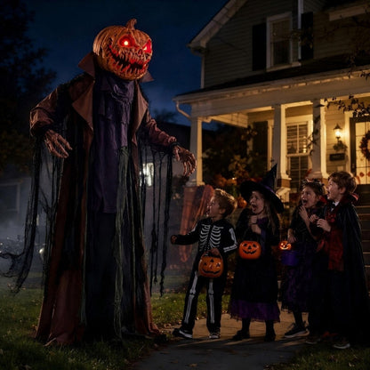 6.6FT Halloween Pumpkin Ghost with Red Glowing Eyes, Plays Sounds & Swings