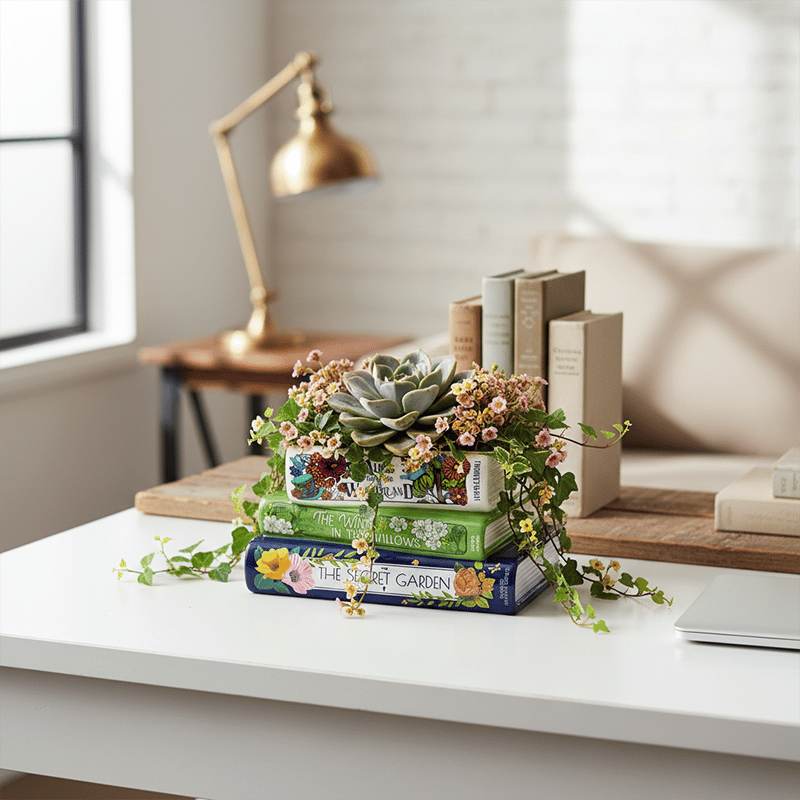 🔥LAST DAY 49% OFF - 📚Whimsical Stacked Book Planter with Drainage Hole