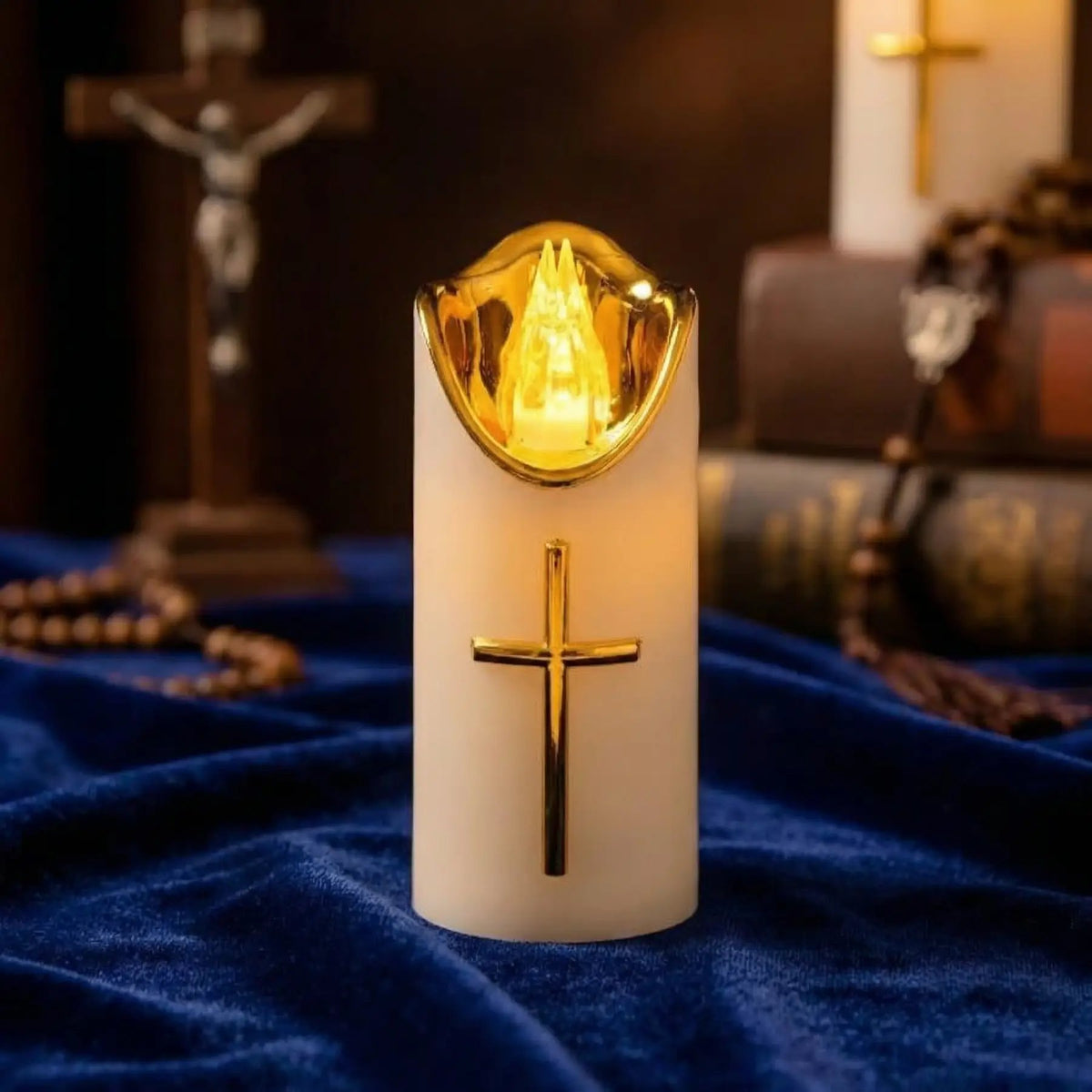 🕯️Flameless Pillar LED Candle with Gold Cross✝️Set of 2