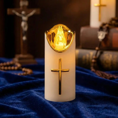 🕯️Flameless Pillar LED Candle with Gold Cross✝️Set of 2