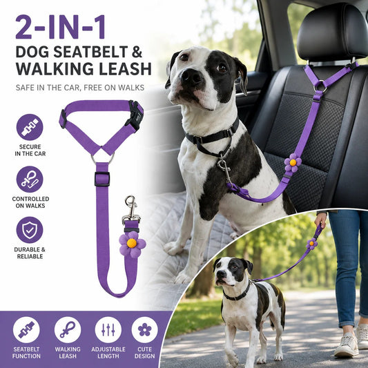🔥 🎁2-in-1 Dog Car Seat Belt & Walking Leash
