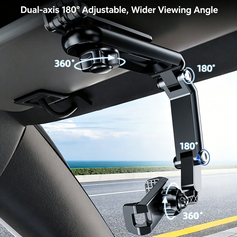1080° Rotatable Car Sun Visor Phone Holder, Multi-Angle Adjustable Cell Phone Mount, Universal Clip on Phone Stand for Car Sunshade, Dashboard, Kitchen, Compatible with 4-6.5 Inch Smartphones