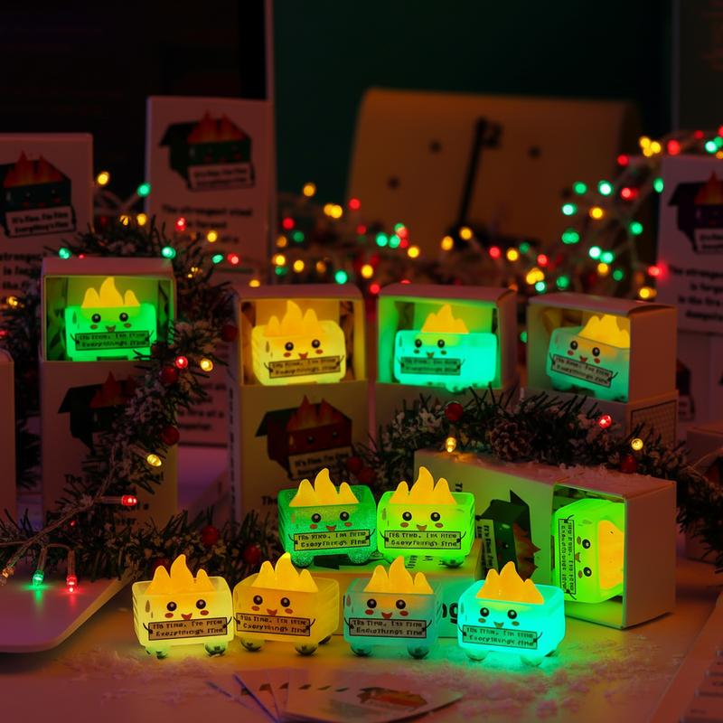 🎁 ✨ Glow-in-the-Dark Mini Dumpster Fire Resin Ornament Set(9 Pcs) – Valentine’s Desk Stress Relief Figurine🔥