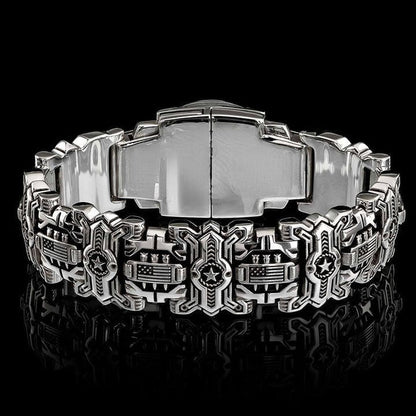 🔥Last 4 hours Sale: Save 50% -Armed Forces Destiny Struggle Skull Interlock Silver Bracelet