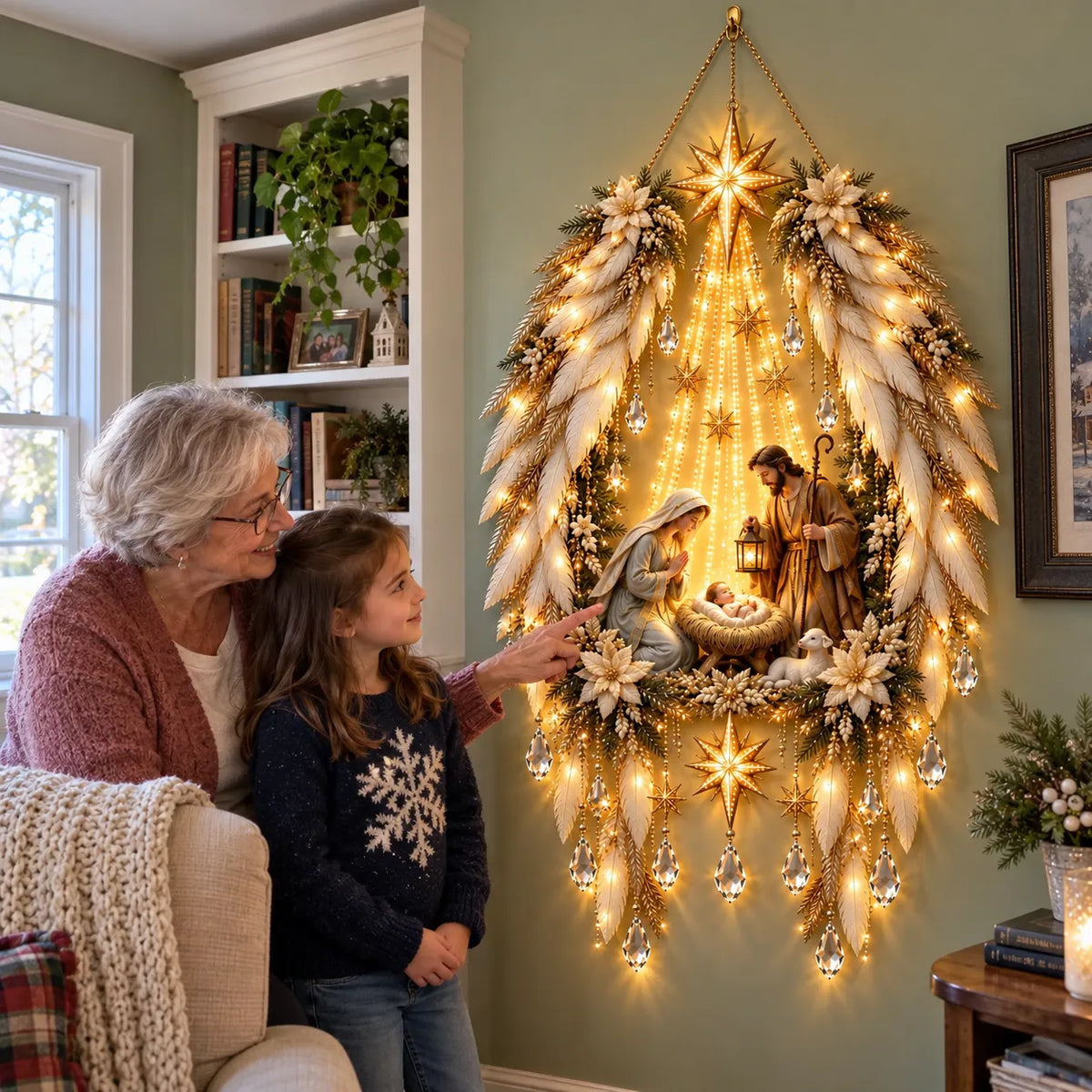 👼 Heavenly Angel Wings Nativity Light✨ – Lighted Christmas Wall Decor  ✈️