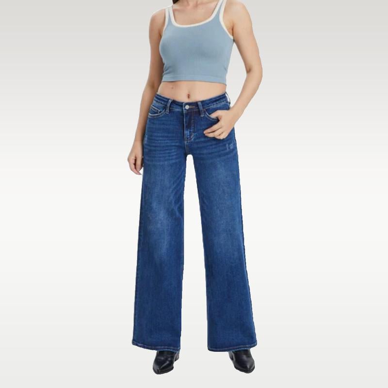 High Rise Vintage Wash High-waisted Top Straight Leg Jeans