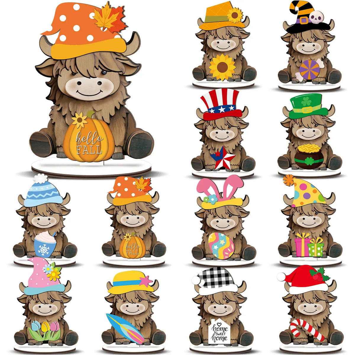 Pet Sign Gift Halloween Decor Cat Ornaments Wooden Sign Cat Desk Decor Interchangeable Pet Decor with Magnet Detachable Hats for Summer Halloween Autumn Holiday Seasonal Birthday Party, Gift for Pet Owning Families and Cat Lovers