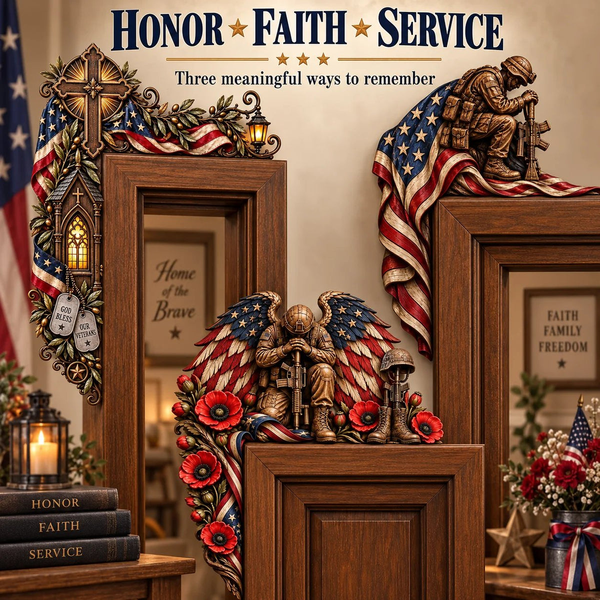 ❤️‍🔥Patriotic American Flag & Cross& Veteran Door Frame Corner Decor
