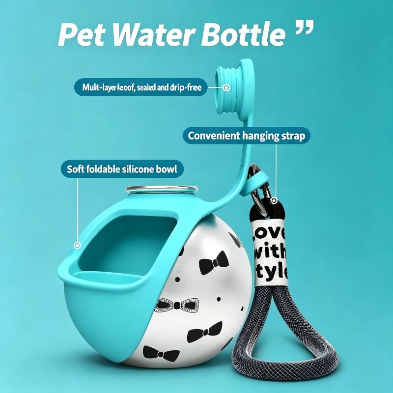 304 Stainless Steel Portable Dog Water Bottle Foldable with Hook and Spherical Nozzle