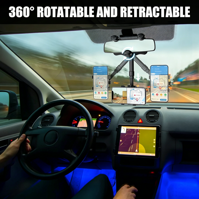 Rearview Mirror Phone Mount, Adjustable Rotatable Car Cell Phone Holder for All Smartphones