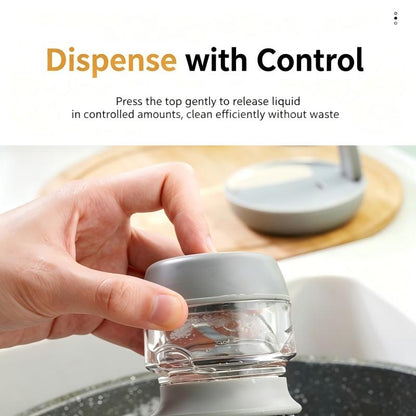 Long Handle Automatic Soap Dispensing Dish Brush with Sponge and Steel Wool Dual Sided for Kitchen